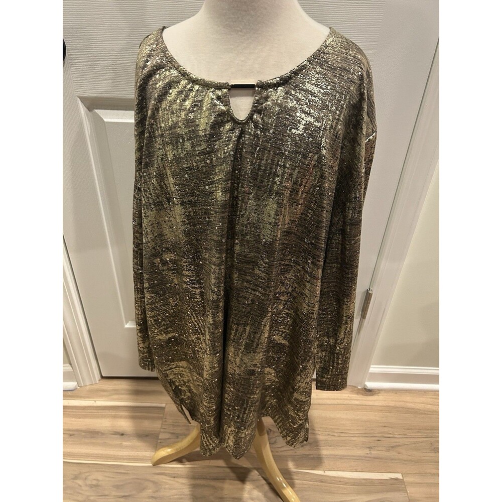 Salon Studio Metallic Top Plus Size 3X Red Gold Womens Stretch Tunic Holiday